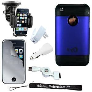 Premium Designer Crystal Hard Shell Protective Luxurious 2-Tone Case for iPhone 3G and 3GS in 8GB, 16GB, and 32GB ( 8 GB , 16 GB , 32 BG ) + Includes a 4-Inch EBIGVALUE Determination Hand Strap + 3 in 1 USB Charger Set for Iphone 3G and 3GS + iPhone Mirror Screen Protector + iPhone Windshield Mount Kit