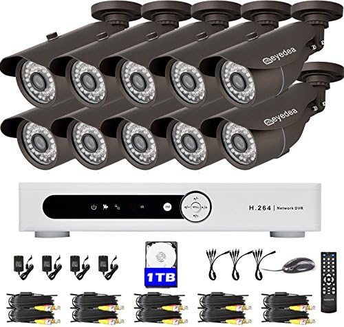Eyedea 16CH 1080N 3500TVL HDMI P2P DVR Phone View Email Alarm Motion Detect DVR Video Surveillance 960P Waterproof Bullet Dome Outdoor Indoor Day Night Vision Home CCTV Security Camera System Kit 1TB