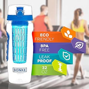 Water Bottle with Fruit Infuser - BPA Free Plastic and Eco Friendly Silicone - Leak Proof - Large 32 Oz - Lock Flip Top Lid - H2o Bottles Infusers Smart Choice for Camping, Runner, Cycling, Yoga and Other Sports - Best Fruit Flavor Infusion Into Aqua