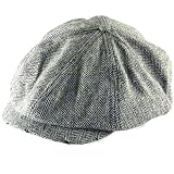 HERRINGBONE DISTRESS NEWSBOY CABBY DRIVER CAP HAT * BLACK - Medium