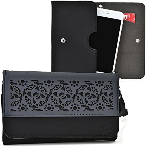 Kroo® Deco Two-tone Black | Grey Smartphone Wallet with Bonus Wrist-let fits Nokia Lumia 830