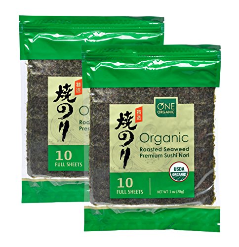 ONE ORGANIC Sushi Nori Premium Roasted Organic Seaweed (20 Full Sheets)