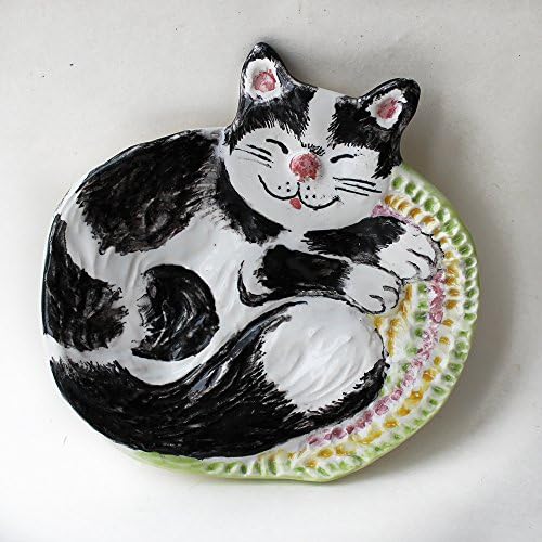 Sleeping Black and white Cat spoon rest, trinket dish, Spotty cat tea bag rest, ceramic soap dish, striped cat ceramic jewelry holder