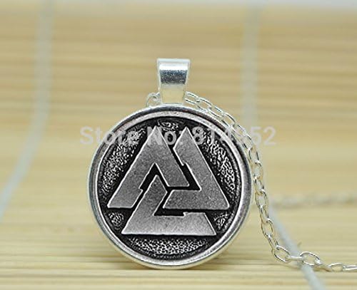 Lawrence Painting Glass Cabochon Necklace Valknut Viking Norse Pendant Necklace A3983