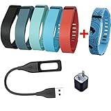 Bandcase Set Size Large 1pc Black 1pc Slate 1pc Red (Tangerine) 1pc Teal 1pc Blue Replacement Bands with Clasps for Fitbit Flex Only /No Tracker/ Wireless Activity Bracelet Sport Wristband Fit Bit Flex Bracelet Sport Arm Band Armband with a Charge Cable and a Charging Adapter