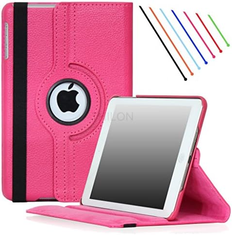 Thilon - Apple iPad Air 2 Retina Display Case - 360 Degree Rotating Stand Folio PU Leather Case Cover with Stand and Auto Sleep / Wake Feature for iPad Air 2 (Released in 2014) with Retina Dispaly (Pink)