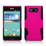 [SUGARPHONE] HOT PINK AND BLACK Perforated Hybrid Hard And Silicone Rubber Gel Case Cover For (Boost Mobile/Sprint/US Cellular)