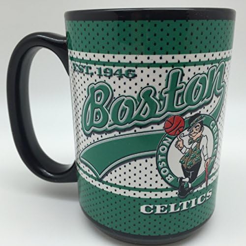 NBA Boston Celtics Script 15oz Black Ceramic Coffee Mug - Rare &amp; Collectible