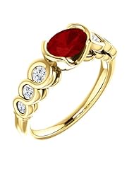 18K Yellow Gold 7.00x5.00mm Oval Cut Ruby and Diamond Ring -- LIFETIME WARRANTY