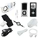 Apple iPod Nano Chromatic 4G Hard Snap on Crystal Case Clear w/ a Protective Silicone Skin Cover Black, along with a 2in1 Sync Charging USB Data Cable, USB Wall / Travel Charger, USB Car Charger, FM Transmitter, Auxiliary 3.5mm to 3.5mm MP3 Jack Cable, White Speaker Dock, and Earphones / Headphones