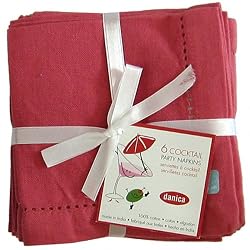 Hemstitch Cocktail Napkins Set of 6 - Peony