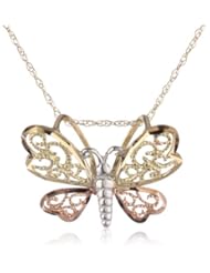 Klassics 10k Two-Tone Polished Diamond-Cut Butterfly Pendant Necklace , 18"
