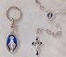 Boxed Metal Rosary - Lady of Grace Rosary and Key Chain Set - 4mm Metal Beads - 22in. Chain - IMPORTED FROM ITALY