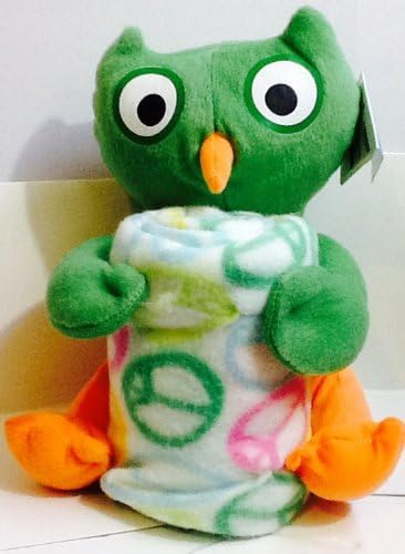 Blanket Buddy ~ Delightful & Squishy Soft ~ Stuffed Frog, Panda Bear, Owl, Friendly Monster, or Bear Holding Matching Cuddly Blanket Throw (Green Owl)