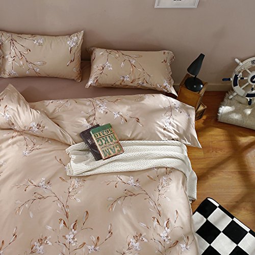 Vintage Botanical Flower Print Bedding 400tc Cotton Sateen Romantic Floral Scarf Duvet Cover 3pc Set Colorful Antique Drawing of Summer Lilies Daisy Blossoms (King, Natural) 6