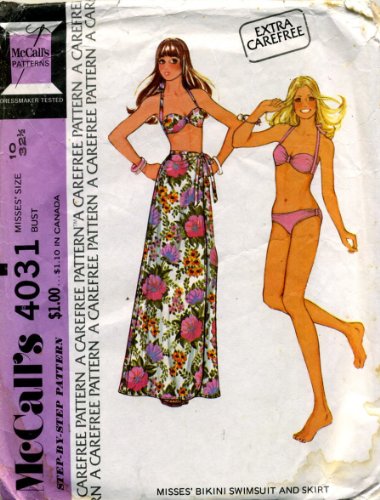 McCall’s Vintage 1974 Bikini Swimsuit and Long Skirt Sewing Pattern #4031 McCall’s Vintage 1974 Bikini Swimsuit and Long Skirt Sewing Pattern #4031