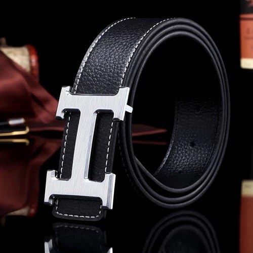 Swtz Fashion Leather Unisex Silver Buckle Belt Black