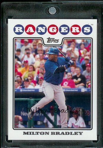 2008 Topps # 499 Milton Bradley - Texas Rangers - MLB Baseball Trading Card in a Protective Screw Down Display Case