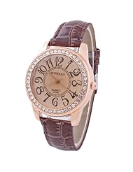 W8sunjs Brand Womage Bling Rhinestone Crystals Large Numbers Fashion Leather Quartz Watches for Womens Lady Girls 6 Colors Option Brown