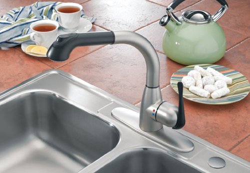 cleanFLO Eco Friendly Stainless Brushed Nickel Lead Free Kitchen Sink Faucet With Pull Out Spray Head