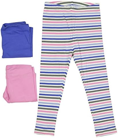 Kids Headquarters Girls 3-Pack Leggings 4 Pink/Blue/Striped