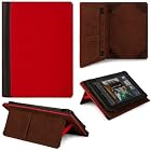 Black - Red VG 2 Tone Leatherette Standing Case with Intricate Stitching and Pull Out Stand for Toshiba Thrive AT105 10.1 inch Android Wi-Fi Wireless Multi Touch Screen Tablet (8GB 16GB 32GB)
