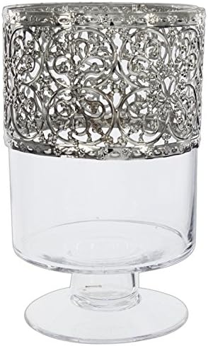 Diamond Star 8" x 5" HURRICANE Candleholder With a Decorative Silver-Tone Cuff