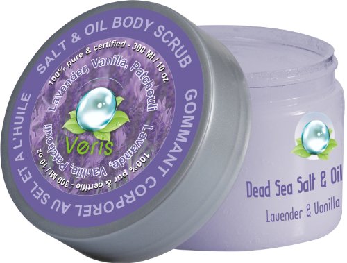 Veris Dead Sea Natural Cosmetics, Salt & Oil Body Scrub, Lavender, Vanilla & Patchouli, 100% Pure & Certified