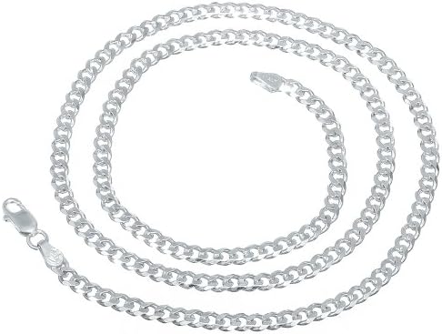 3.7mm .925 Sterling Silver Cuban Link Curb Chain Necklace, 22 Inches