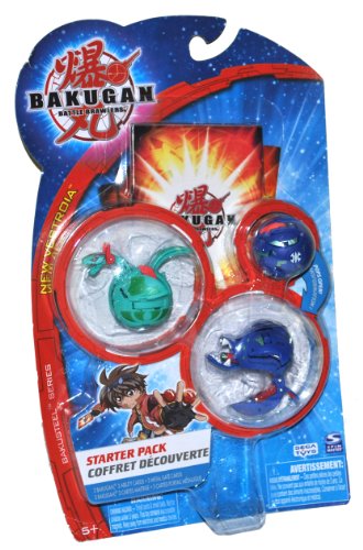 Bakugan Battle Brawlers New Vestroia Bakusteel Series Starter Pack Set with Ventus Green Pyro Dragonoid Motra , Aquos Blue Leefram, Mystery Aquos Blue Bakugan, 3 Ability Cards and 3 Metal Gate Cards