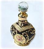 Black Perfume Bottle Swarovski Crystals 24k gold Art Deco Flower FREE SHIPPING