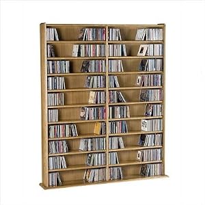 Solid Oak Hardwood Multi-Media Storage Unit, Holds 1200 CDs 602 DVDs