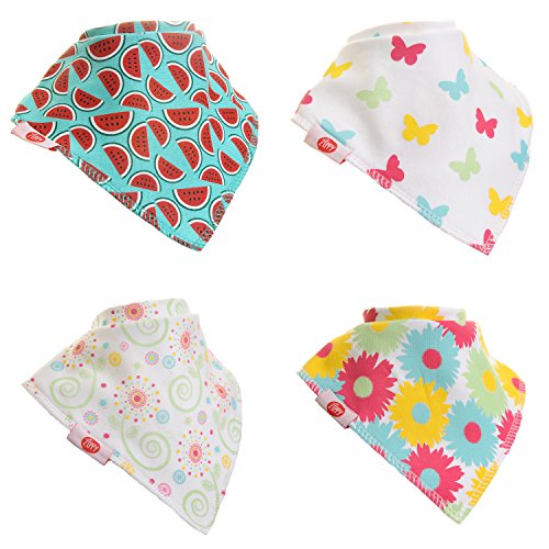 Zippy Fun Baby and Toddler Bandana Bib - Absorbent 100%cotton Front Drool Bibs Adjustable Snaps (4 Pack) Pink Yellow