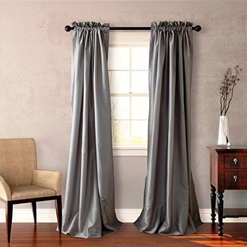 Heritage Landing Faux Silk Lined Window Panel Pair, 108", Steel Gray