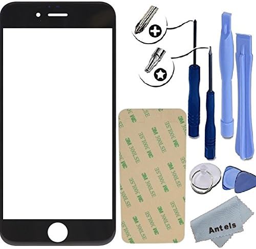 Antels Front Outer Glass Lens Screen Replacement For Apple iPhone 6 Plus 5.5 Inch+ Tools Kit + Adhesive Tape + Cloth + FREE TEMPERED GLASS (Black)