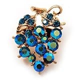 Tiny Grape-Design Teal Green Crystal Pin Brooch (Gold Tone)