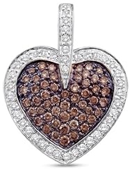 14K White Gold Round Brilliant Cut Channel Set Chocolate Brown and White Diamond Heart Pendant - (1.00 cttw.)