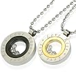 Floating Cubic Zirconia Stainless Steel Couples "Love Kiss" Medallion Pendant Necklace Set 18"/20-24"