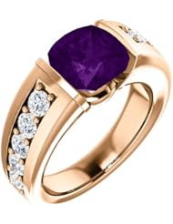 10K Rose Gold 8.00x8.00mm Antique Cushion Cut Amethyst and Diamond Ring -- LIFETIME WARRANTY