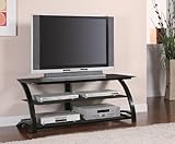 TV Stand Media Console with Tempered Glass in Black Metal