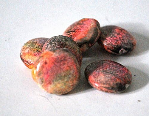 6 Orange Polymer Clay Beads Handmade Lentil Shape