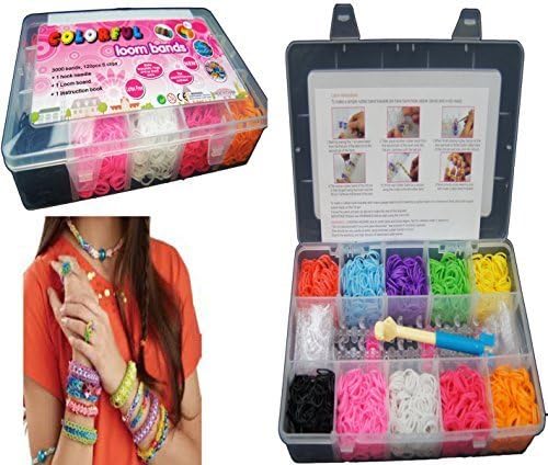Pack of 3000 Colorful Loom Rubber Bands Bracelet Making Starter DIY Kit with 120 Clips, Needle, Loom Board, Instruction by Colorful Loom Bands