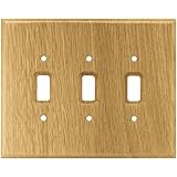 Brainerd 126430 Wood Square Triple Toggle Switch Wall Plate / Switch Plate / Cover, Medium Oak
