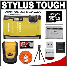 Olympus Stylus TOUGH-6000 Shockproof & Waterproof Digital Camera + 4GB microSD Card with Reader + Spare Li-50B Battery + Case + Cameta Bonus Accessory Kit