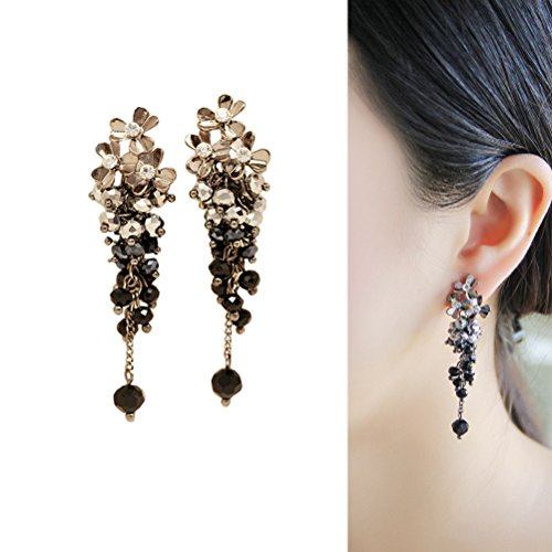CIShop Elegant Flower Long Crystal Dangle Earrings Super Beautiful Hypoallergenic