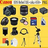 Canon EOS Rebel Xsi (A.k.a. 450d) SLR Digital Camera Kit (Black) with 18-55mm Is Lens + Huge Accessories Package Including Wide Angle Macro Lens + 2x Telephoto + 3 Pc Filter KIT + 32gb Sdhc Memory Card + Hdmi Cable + 2x Extended Life Batteries + Carrying Case + Tripod & Much More Including Free Shipping !!