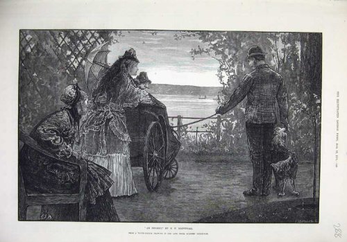 1873 An Invalid Wheelchair Lake Trees Man Dog Fine Art