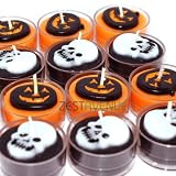Skeleton Pumpkin Orange Black Tealight Candles Set of 24