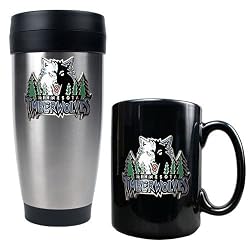 Minnesota Timberwolves NBA Stainless Steel Travel Tumbler & Black Ceramic Mug Set - Primary Logo by Great American Products