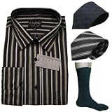 Mens Eterno Italy long sleeve dress shirt, 2 ties and socks set. Neck Size: 18 - Very high quality 4 pieces set featuring a full button up dress shirt with impeccable style and cutting, 2 matching ties and a pair of socks.  Great designer set to wear for work or various formal occasions.